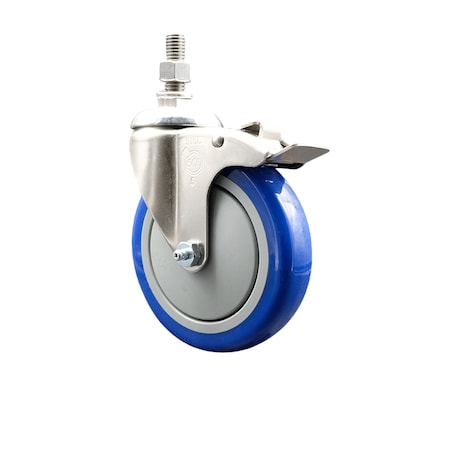 Service Caster 5 Inch 316SS Blue Polyurethane Swivel 1/2 Inch Stem Caster Total Lock Brake SCC SS316TSTTL20S514-PPUB-BLUE-121315